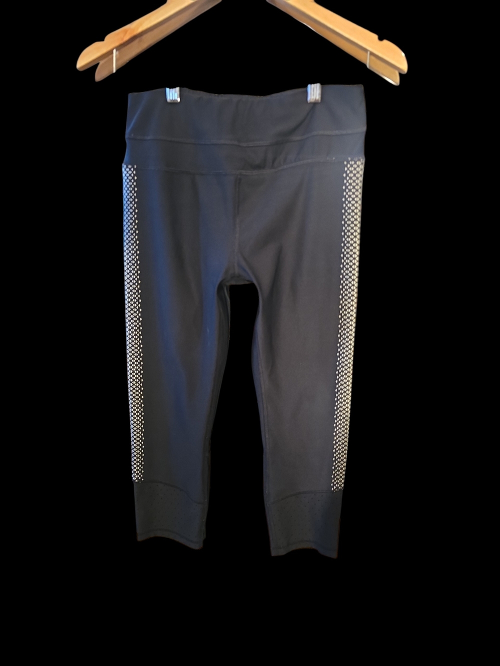 Black Cropped Active Leggings with Side Dot Stripe